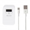 Cargador de pared + cable iBox lightning a usb, 18W, carga rápida, 1m, blanco